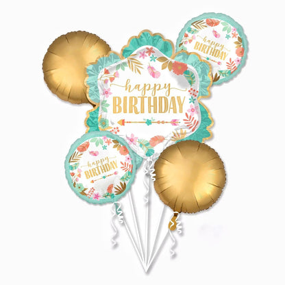 Boho Chic Floral Happy Birthday Set Of 5