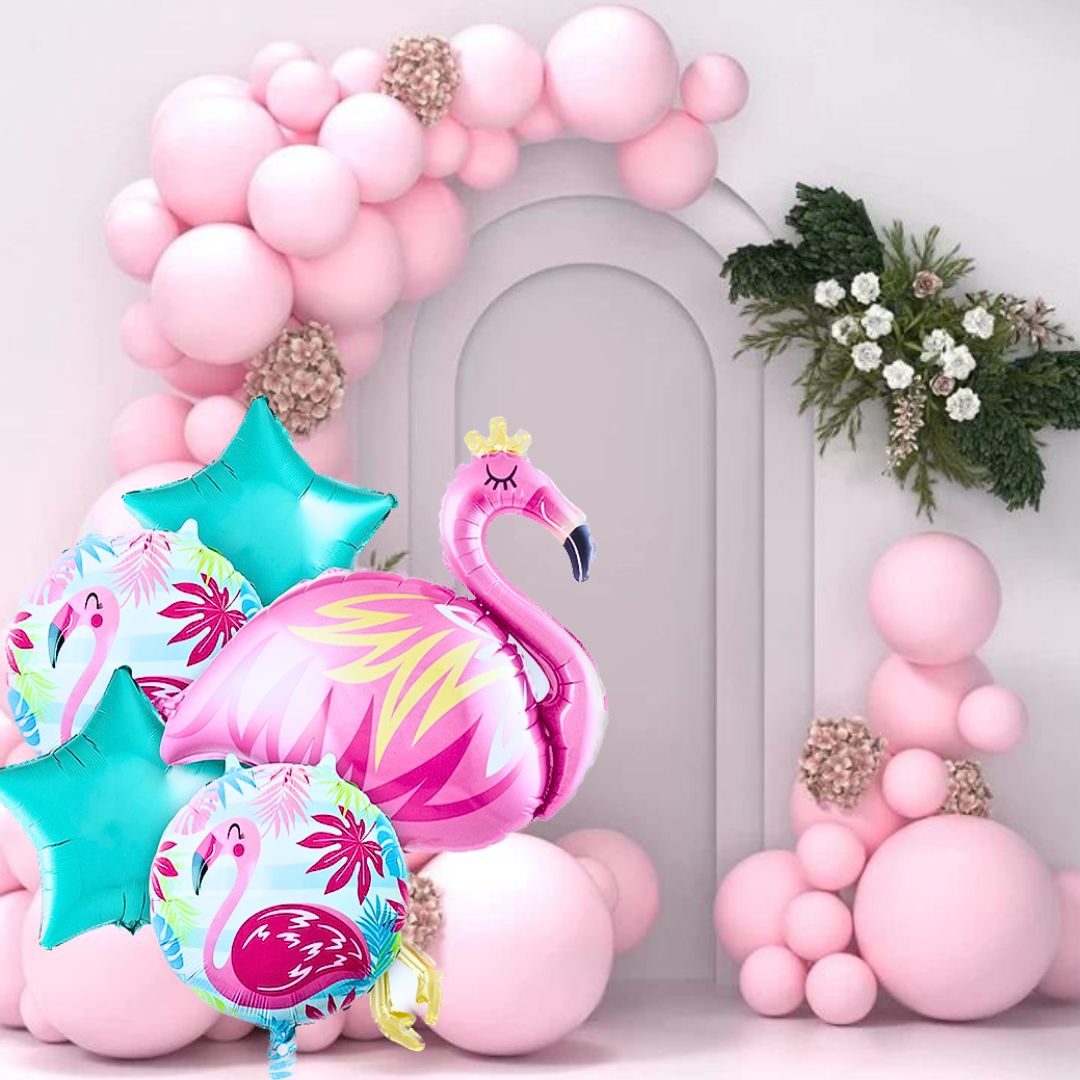 Flamingo Balloon Set with 2 Pastel Green Stars - 5