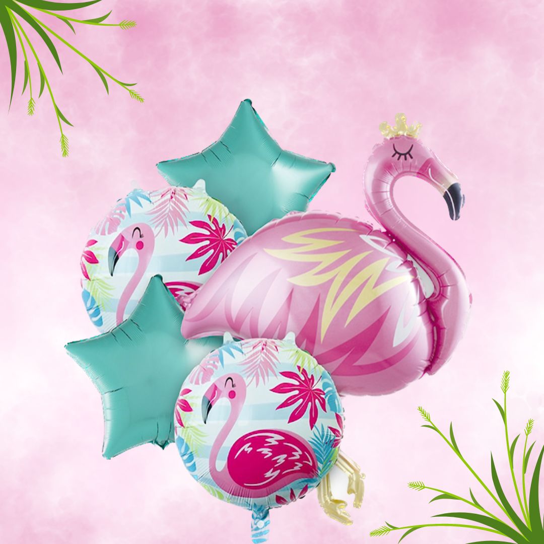 Flamingo Balloon Set with 2 Pastel Green Stars - 5