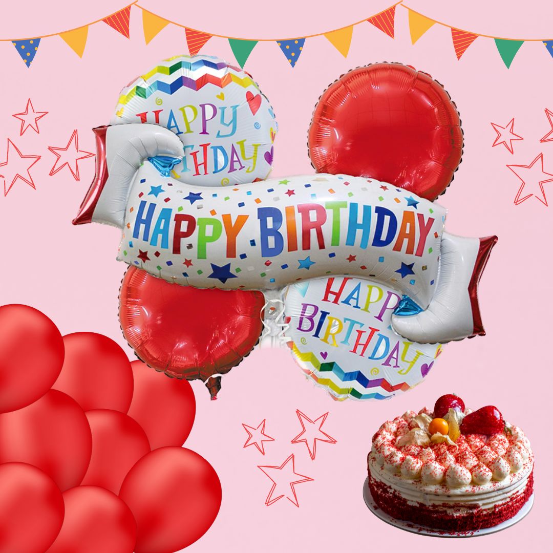 Happy Birthday Wishes Flag Banner Balloon Set - 5P