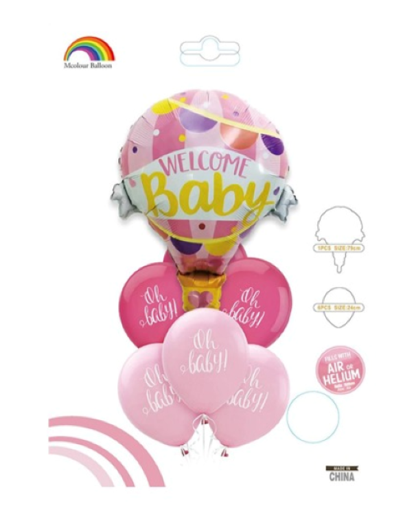 Welcome Baby Girl Foil Balloon & Oh Baby Pink Late