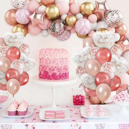 Happy Anniversary Ballloon Set in Rose Gold - 16PC