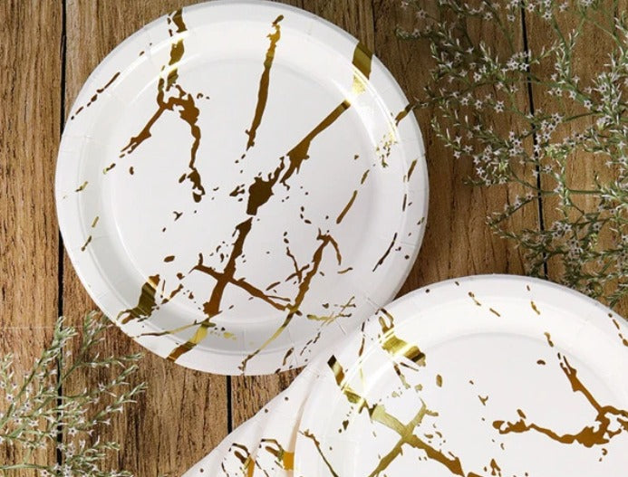 White & Gold Paper Plates -10PC