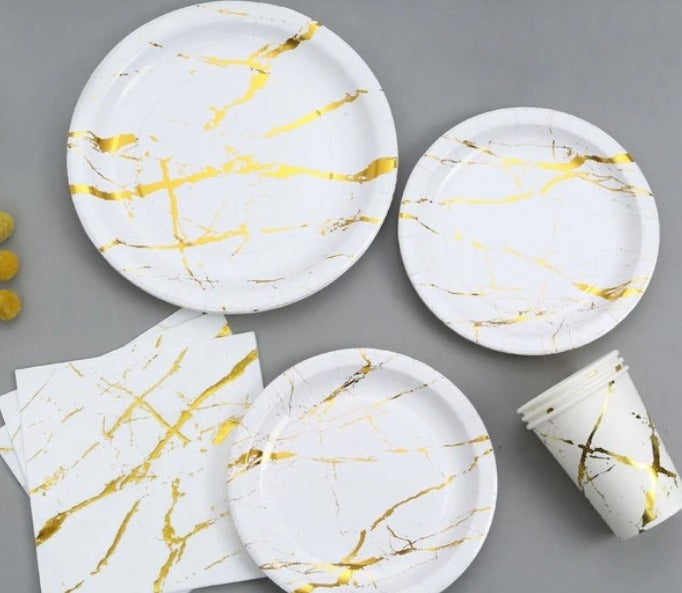 White & Gold Paper Plates -10PC