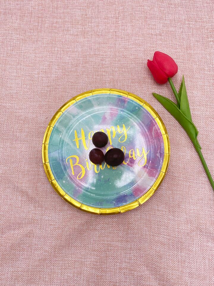 Happy Birthday Aqua Color Dessert Paper Plates 7"