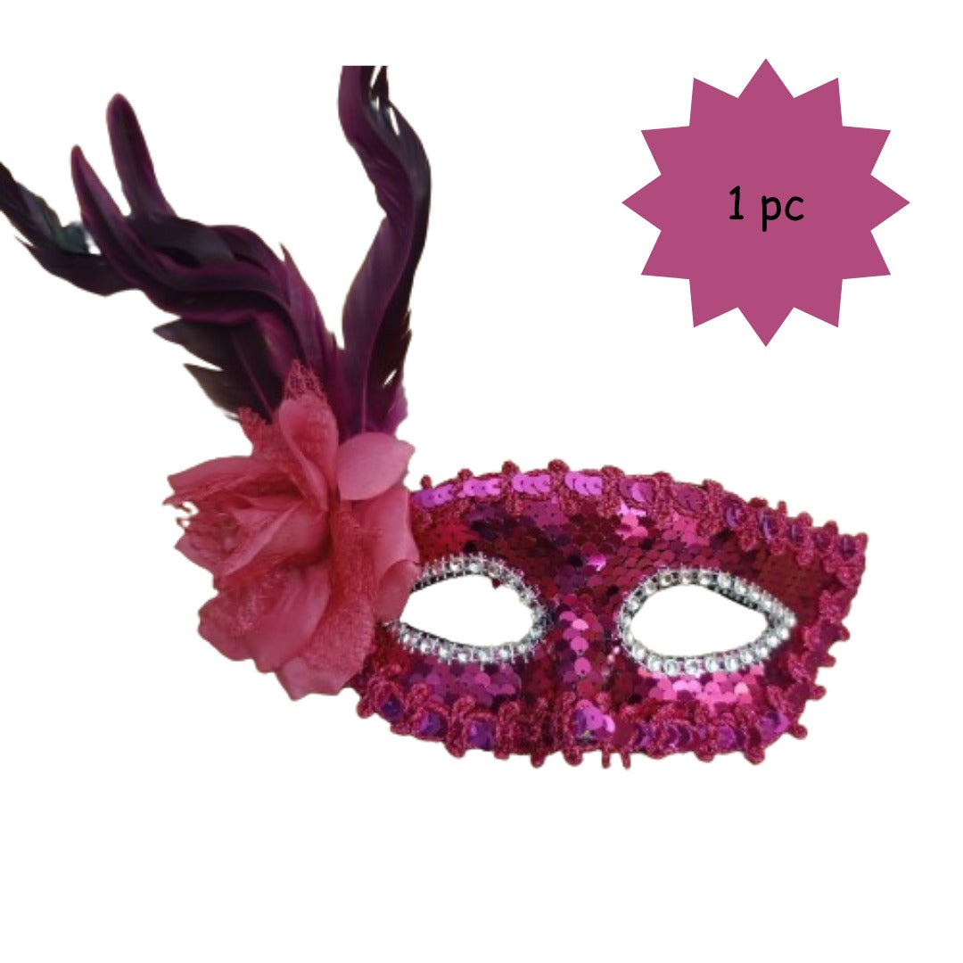 Pink Sequin Eye Mask with Purple Flower