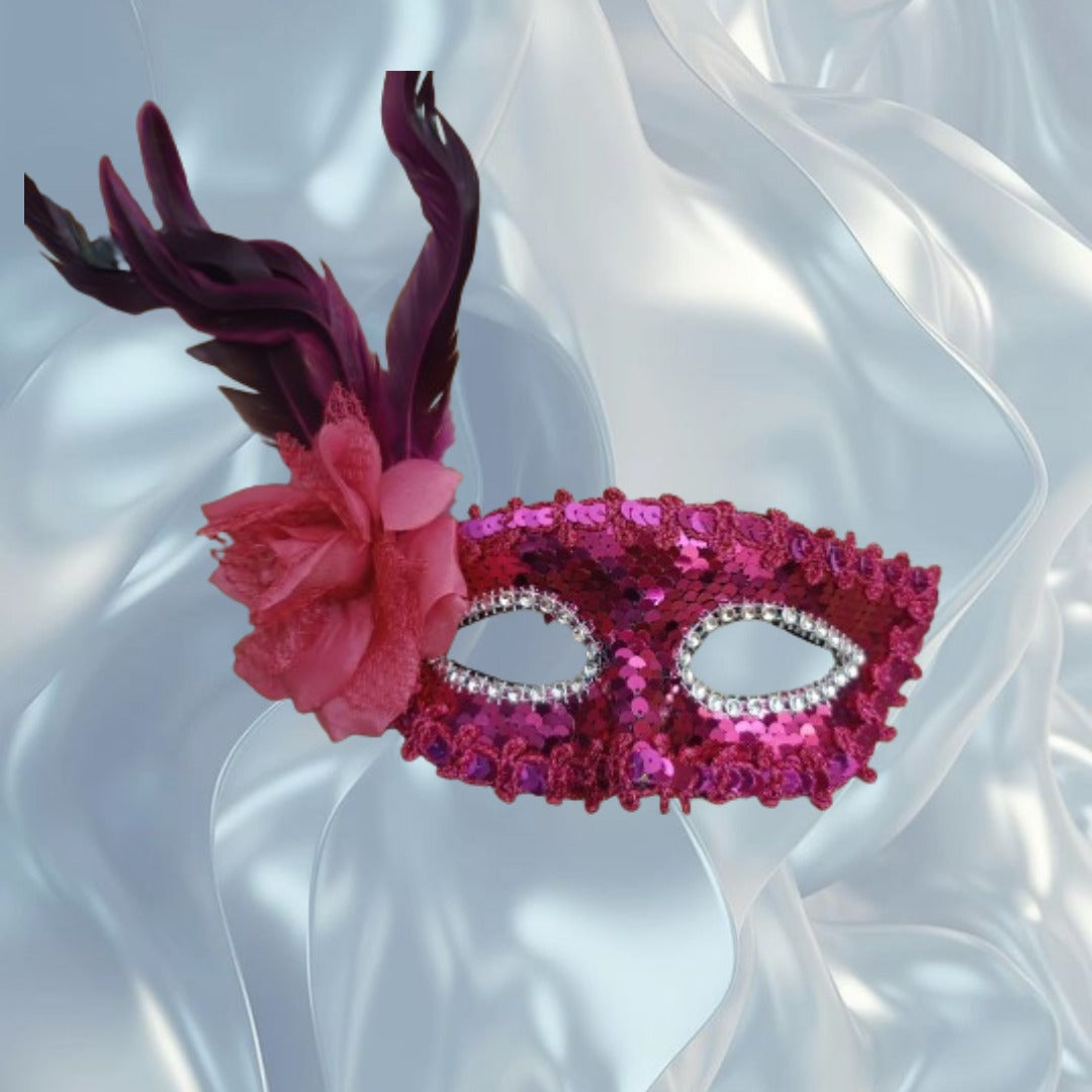 Pink Sequin Eye Mask with Purple Flower