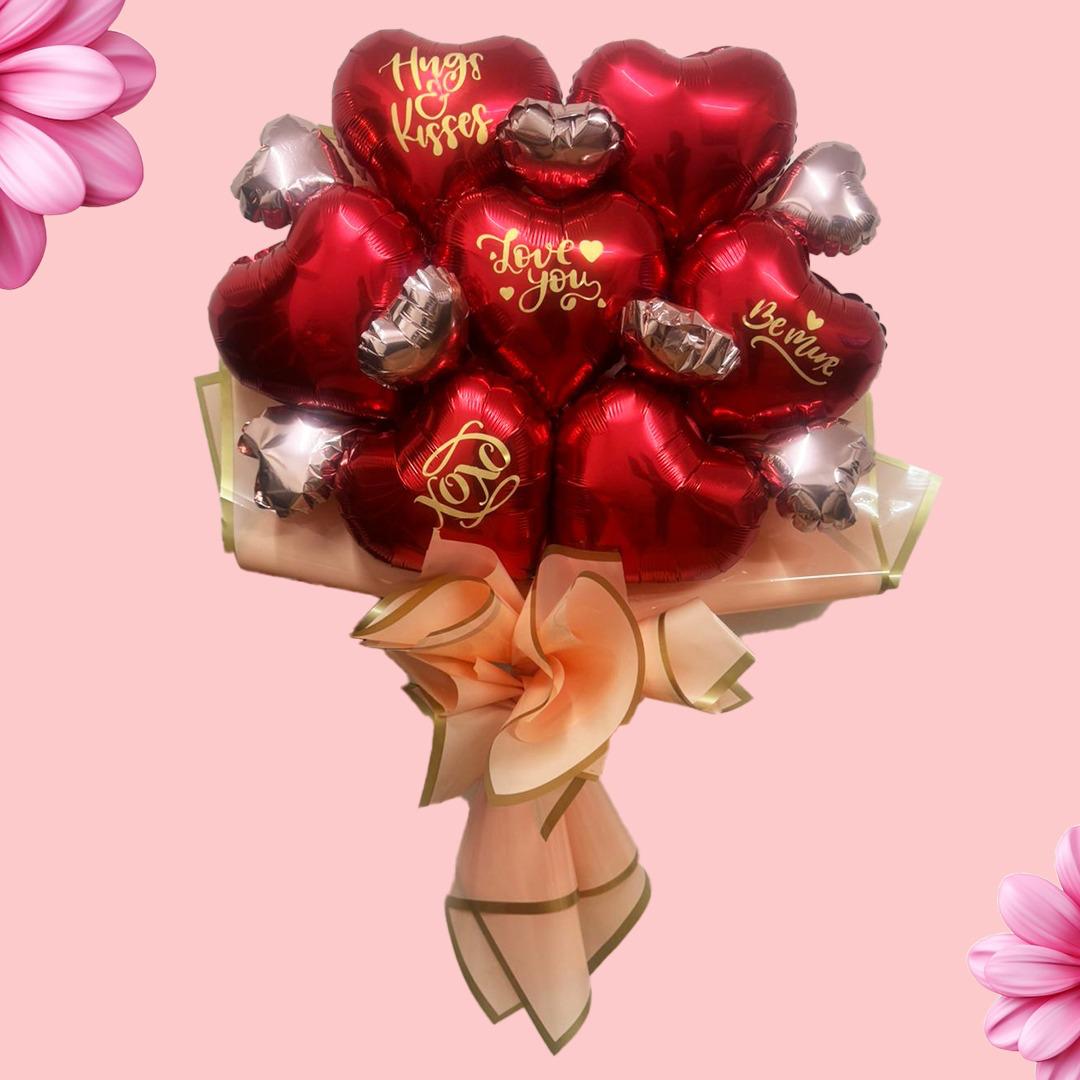 Red & Rose Gold Love You Sticker Balloon Bouquet - Set of 14