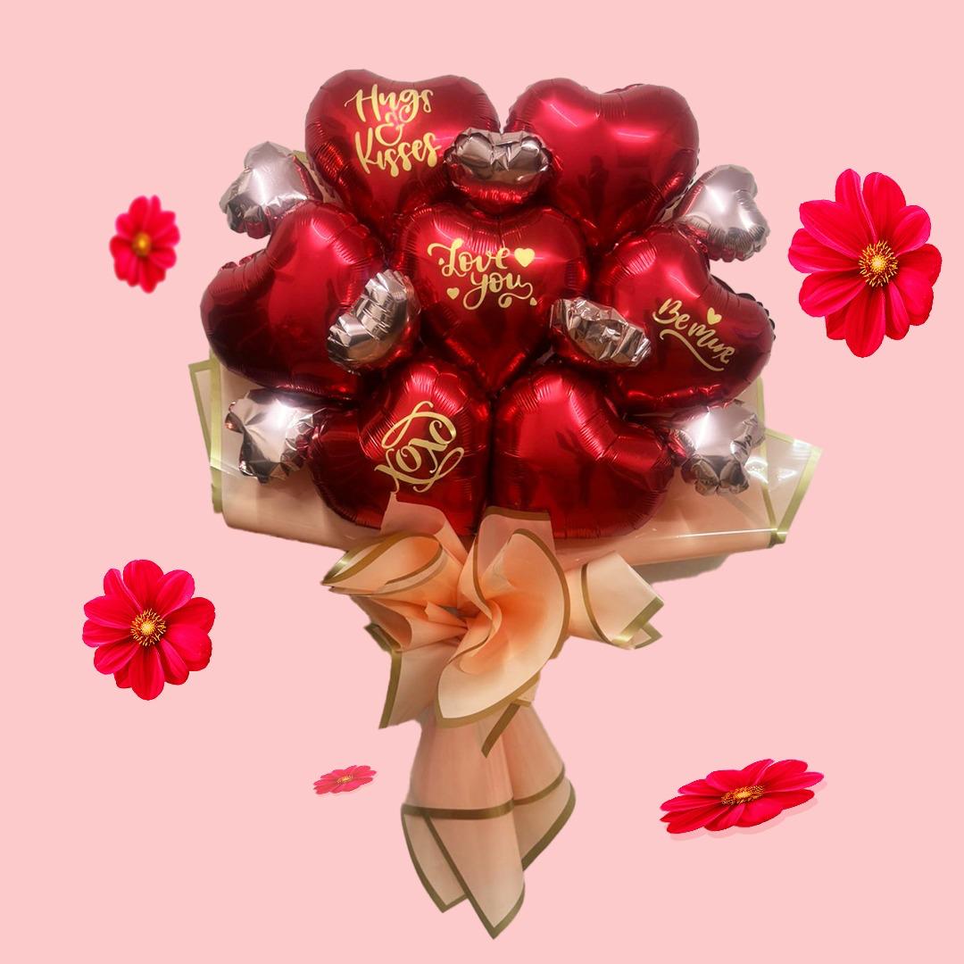 Red & Rose Gold Love You Sticker Balloon Bouquet - Set of 14