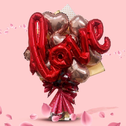 Rose Gold Heart Shaped Balloons with Red Love - Set of 8