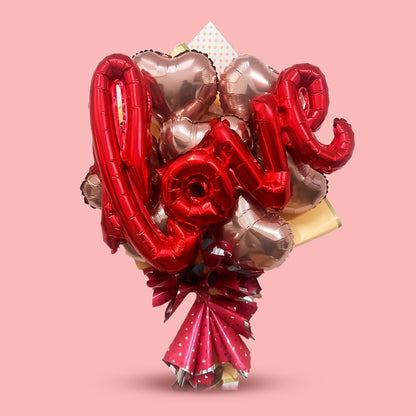 Rose Gold Heart Shaped Balloons with Red Love - Set of 8