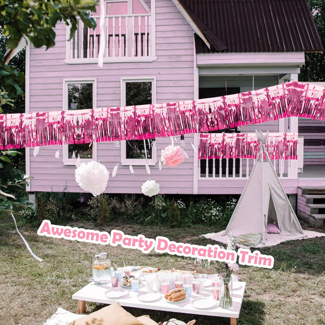 Iridescent Light Pink Foil Fringe Bunting Banner - 10FT - 1PC