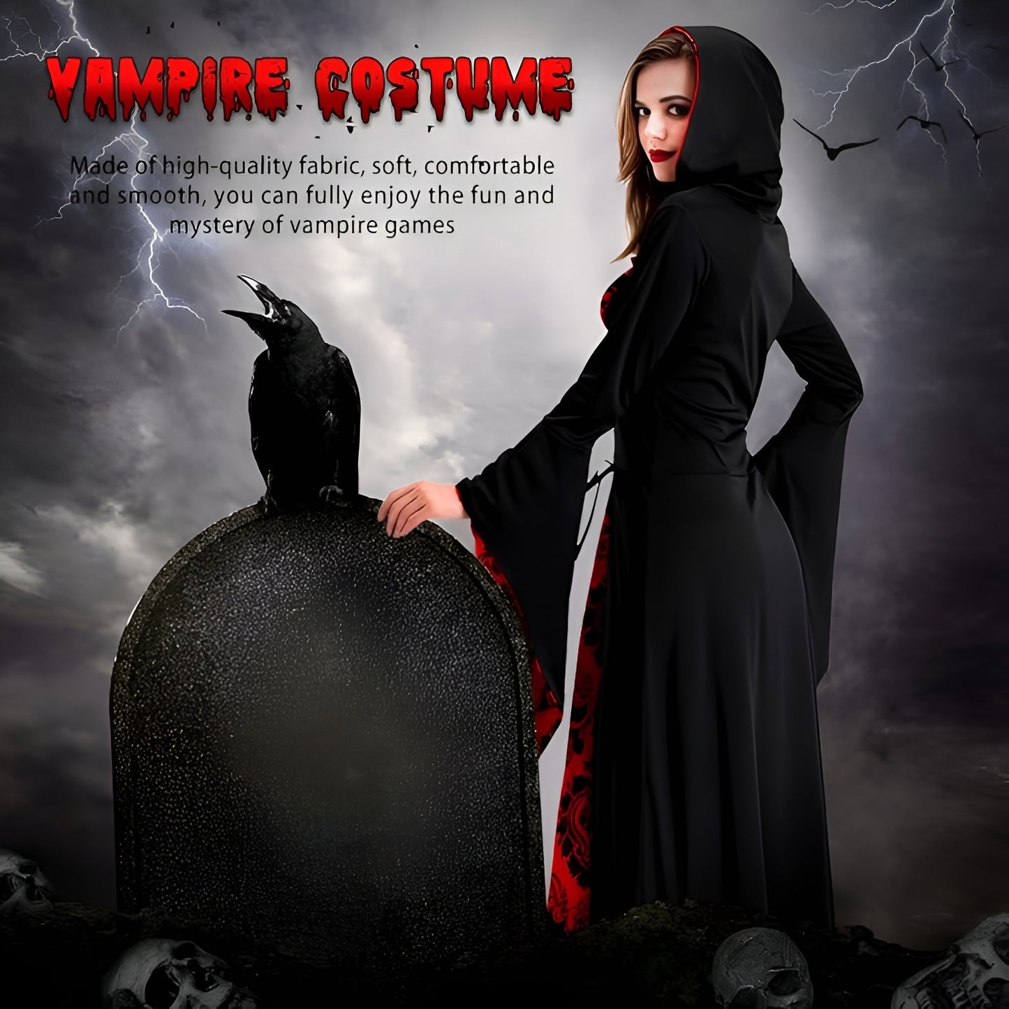 Gothic Black & Red Gown for Women for Halloween/ Theme Party - Size L - 1PC