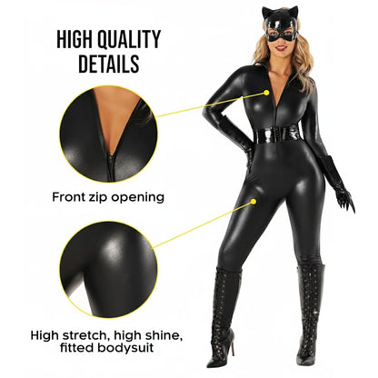 Adult Cat Leatherite Jumpsuit Costume w/Cat Mask