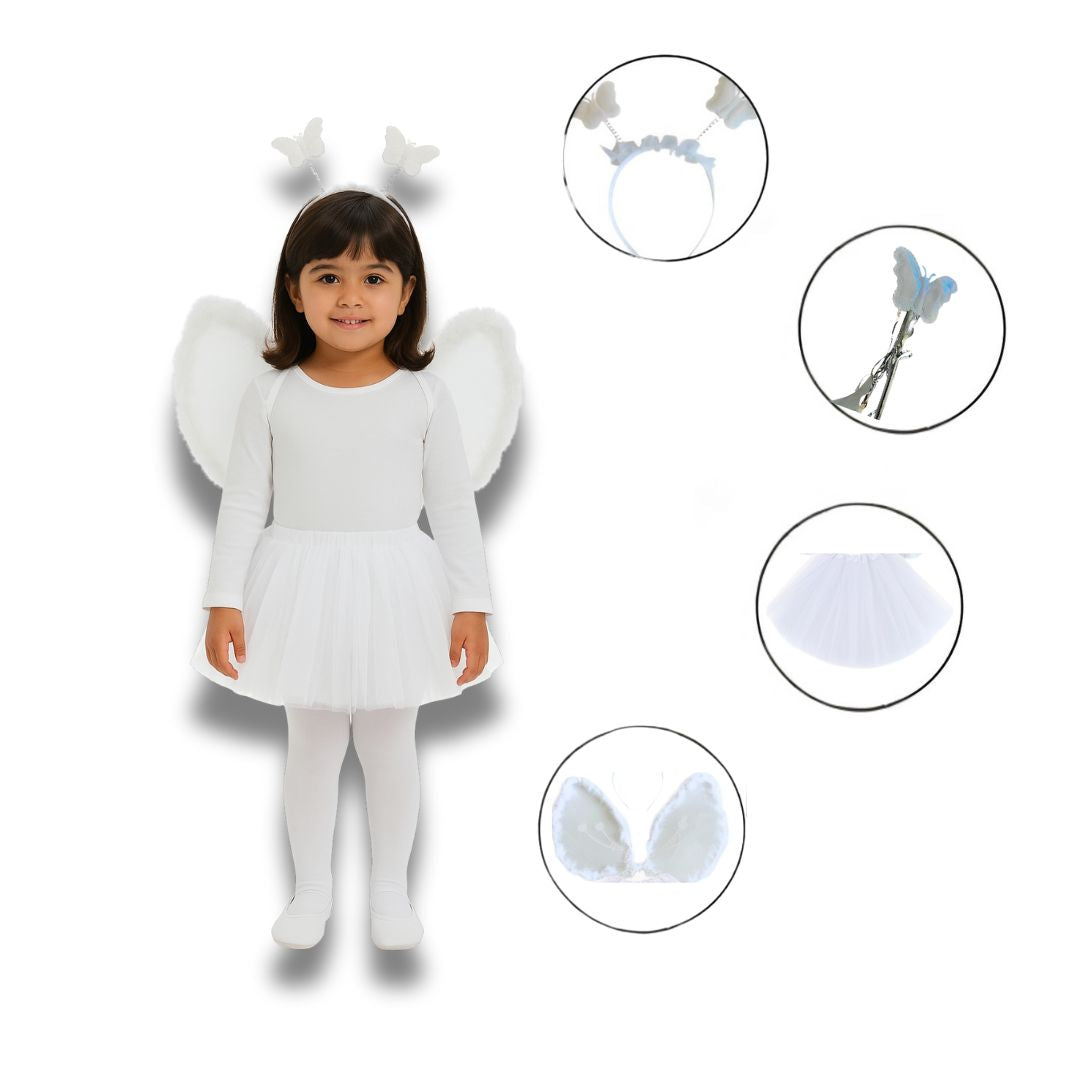 Angel White Wings with Tutu Skirt and Wand