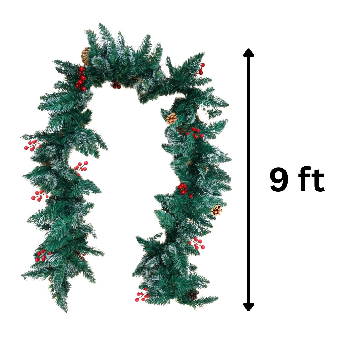 Christmas SnowTop Cherry & Pine Garland - 9FT