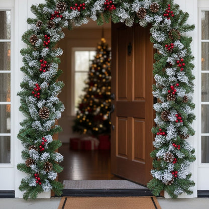 Christmas SnowTop Cherry & Pine Garland - 9FT