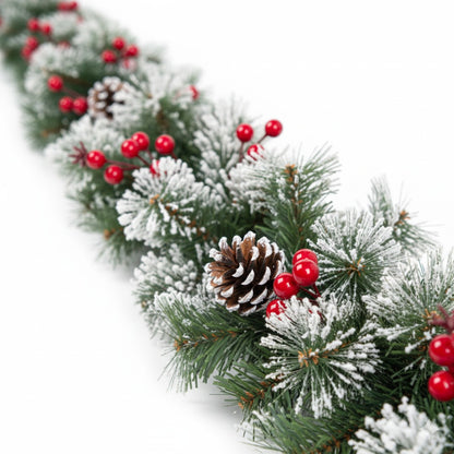Christmas SnowTop Cherry & Pine Garland - 9FT