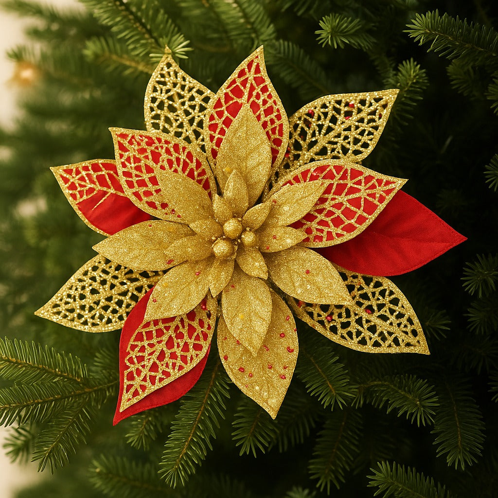Golden & Red Chrsitmas Flower Decoration