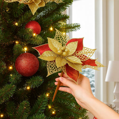 Golden & Red Chrsitmas Flower Decoration