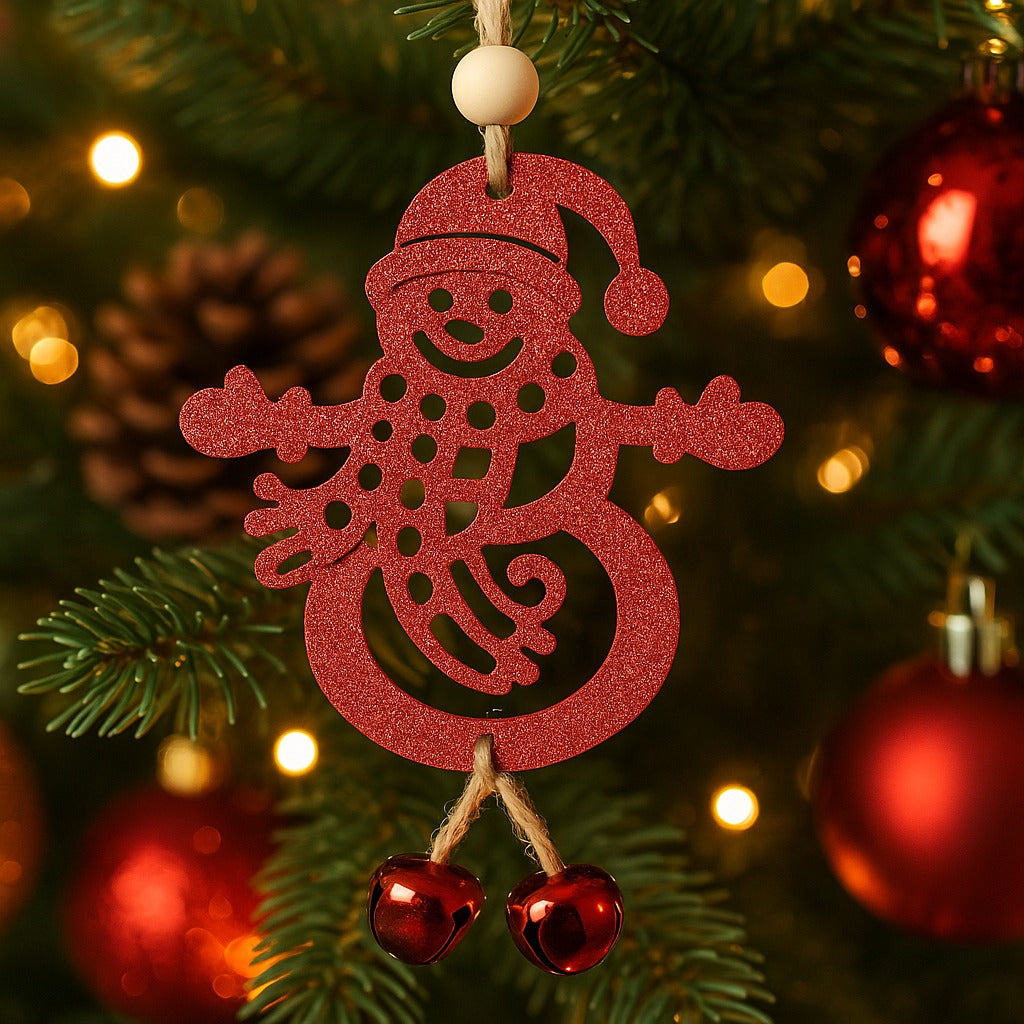 Christmas Tree Ornaments - Glitter Red Snowman Hanging Decoration - 1PC