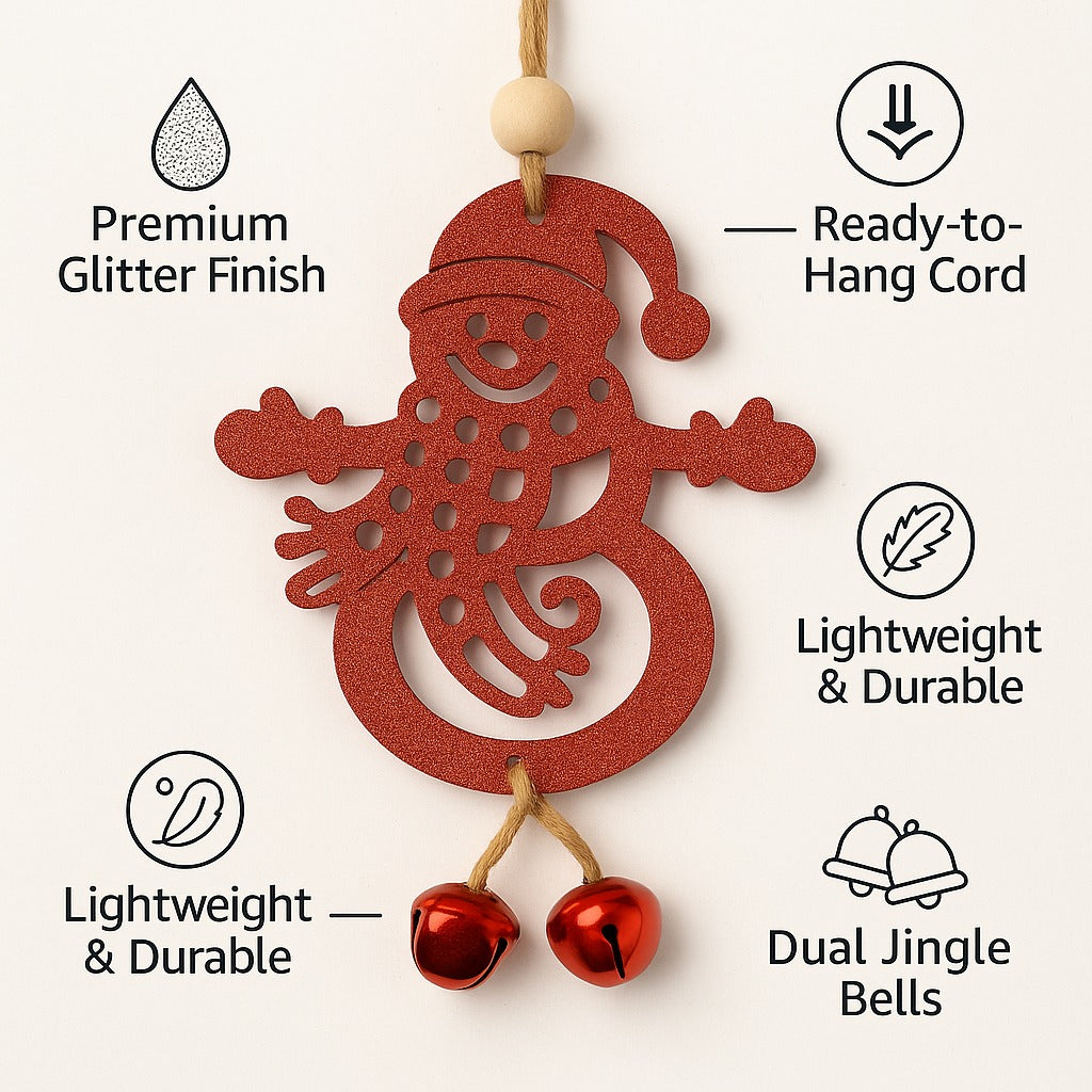 Christmas Tree Ornaments - Glitter Red Snowman Hanging Decoration - 1PC