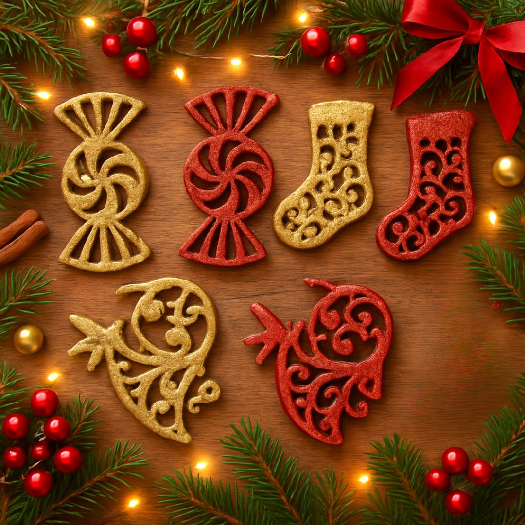 Christmas Stockings, Candy and Trumpet Tree Decoration Kit - Set of 6 PC