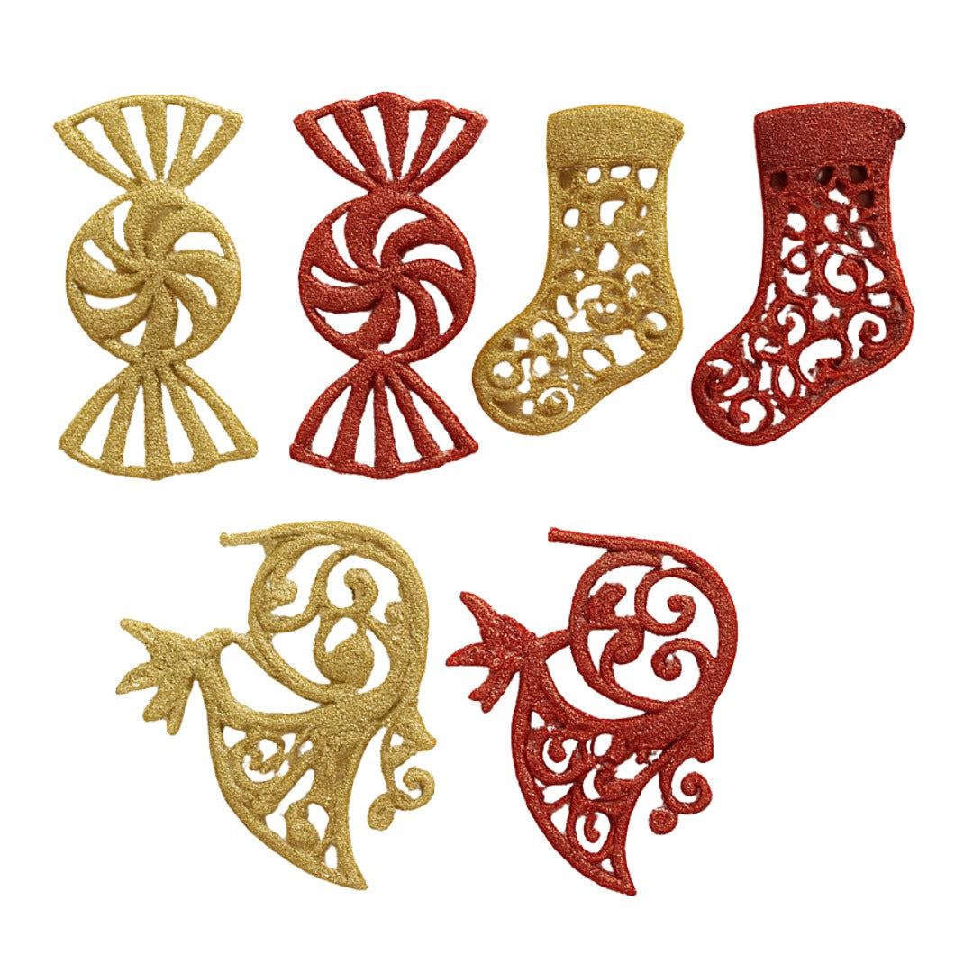 Christmas Stockings, Candy and Trumpet Tree Decoration Kit - Set of 6 PC