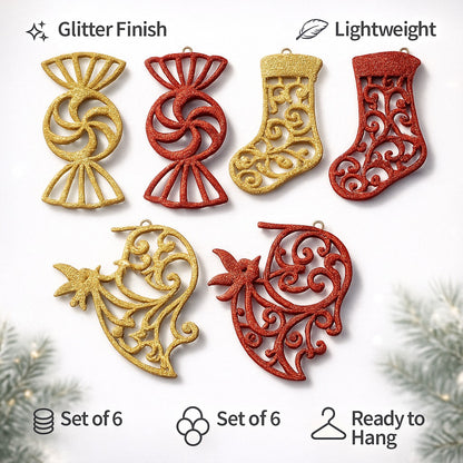 Christmas Stockings, Candy and Trumpet Tree Decoration Kit - Set of 6 PC