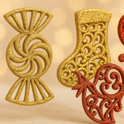 Christmas Stockings, Candy and Trumpet Tree Decoration Kit - Set of 6 PC