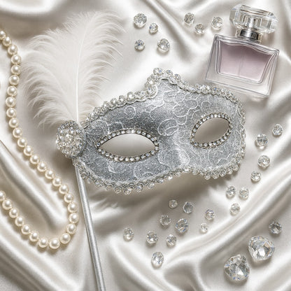 White Mask W/Handheld Stick-1PC