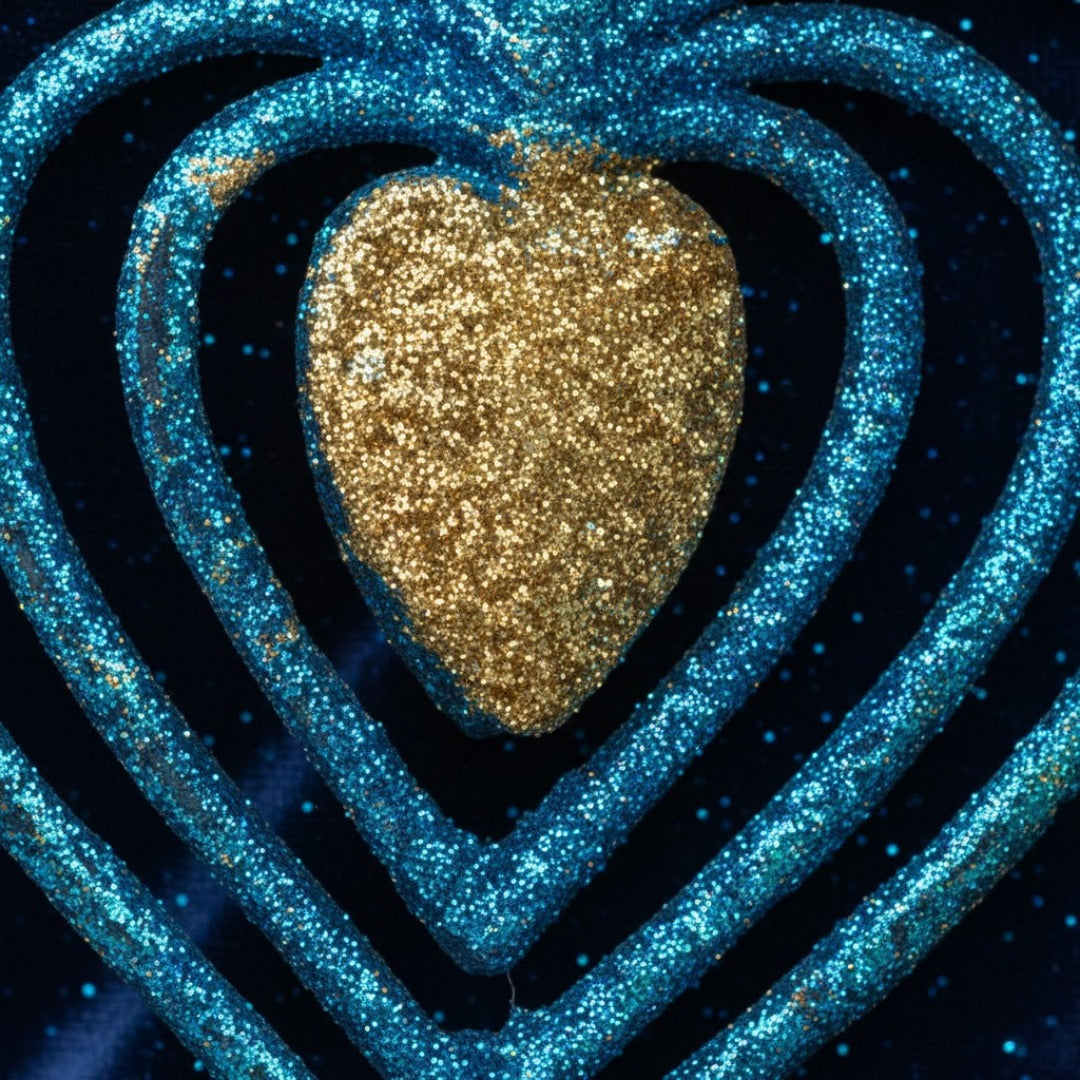 3D Heart Blue & Golden Hangings - 2PC