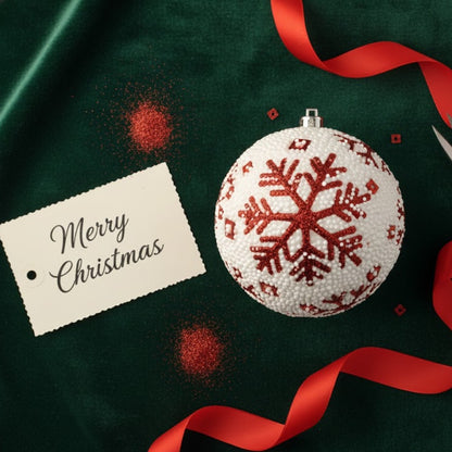 Christmas Glitter White Balls with Red Snowflakes - 6PC