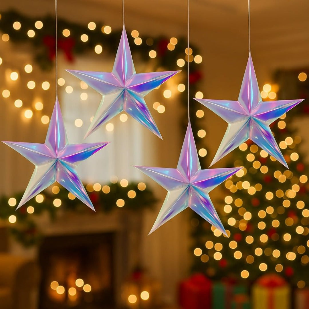 Iridiscent White Star Hanging Decoration 24"