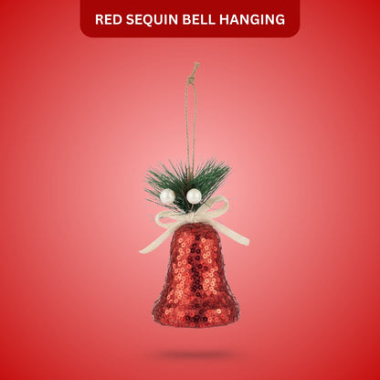 Christmas Tree Ornaments Red Sequin Bell Hanging - 1PC