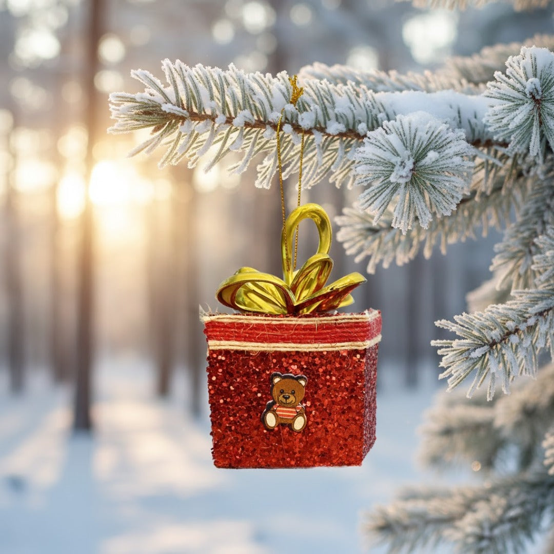 Christmas Tree Ornaments Red Gift Box Tree Hanging - Set of 2