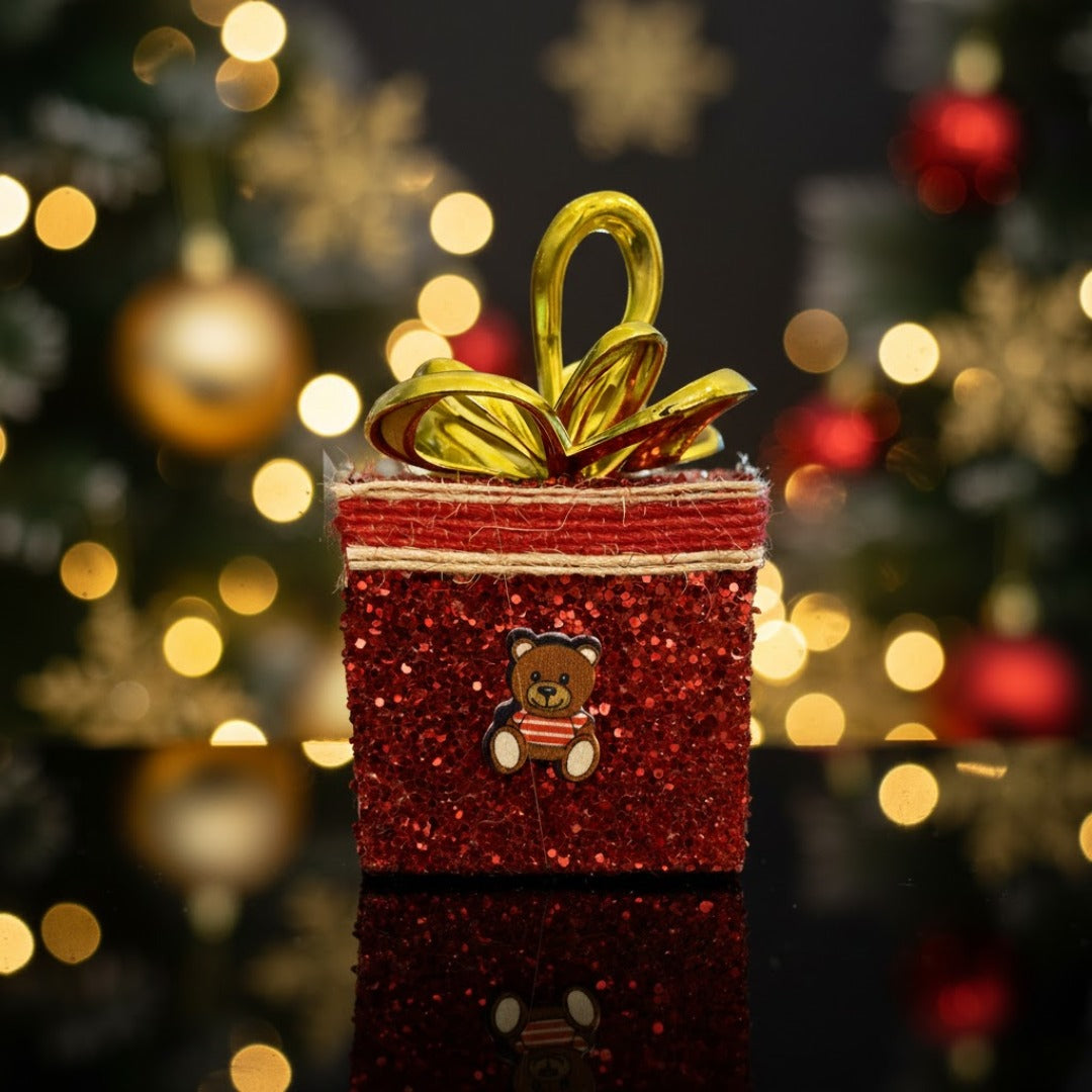 Christmas Tree Ornaments Red Gift Box Tree Hanging - Set of 2