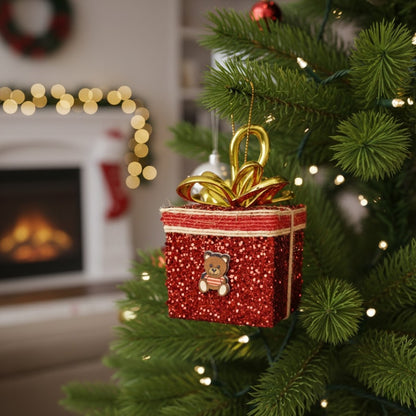 Christmas Tree Ornaments Red Gift Box Tree Hanging - Set of 2