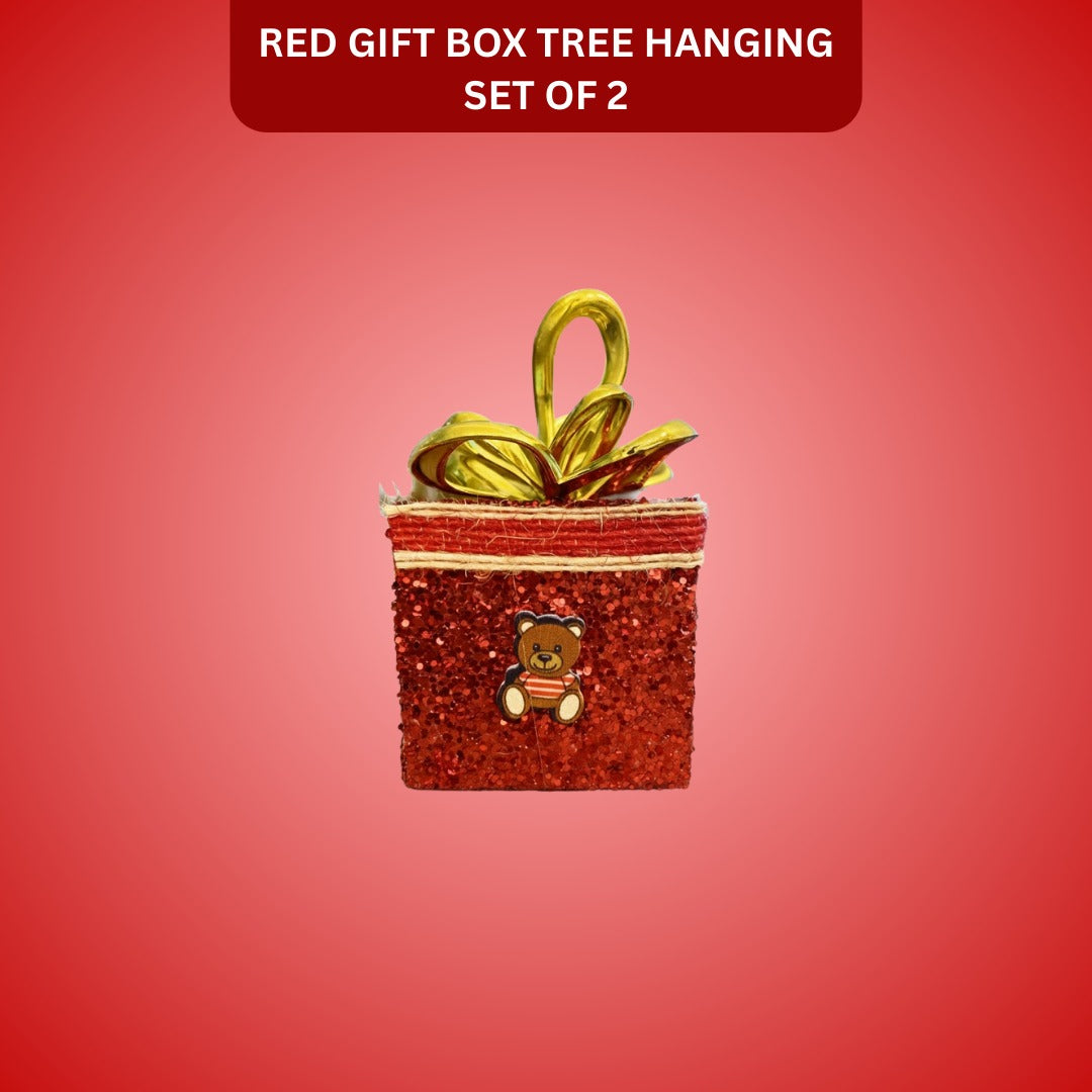 Christmas Tree Ornaments Red Gift Box Tree Hanging - Set of 2