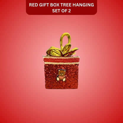 Christmas Tree Ornaments Red Gift Box Tree Hanging - Set of 2
