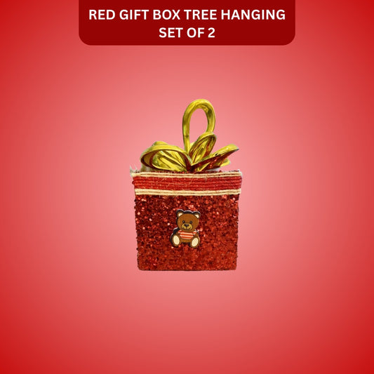 Christmas Tree Ornaments Red Gift Box Tree Hanging - Set of 2
