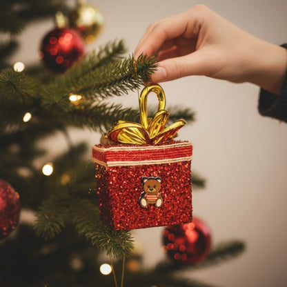 Christmas Tree Ornaments Red Gift Box Tree Hanging - Set of 2