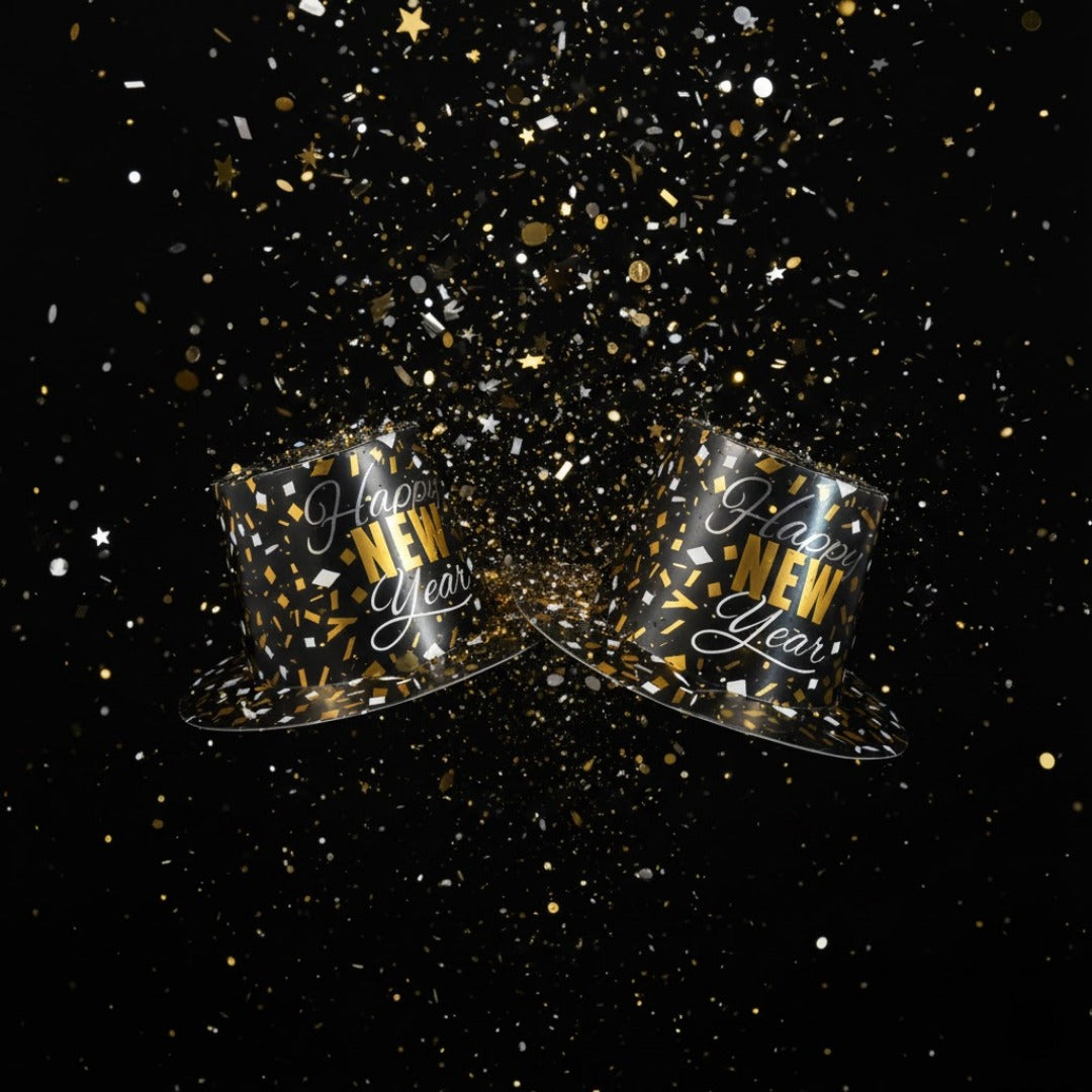 Happy New Year Confetti Print Hat Set of 2