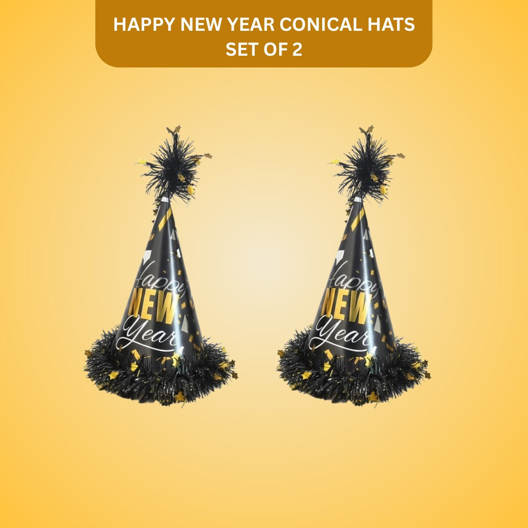 Happy New Year Conical Hat w/Star Swirl Set of 2