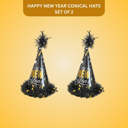 Happy New Year Conical Hat w/Star Swirl Set of 2