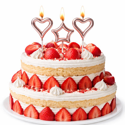 Rose Pink Heart & Star Shaped Stick Candle - 3 PC
