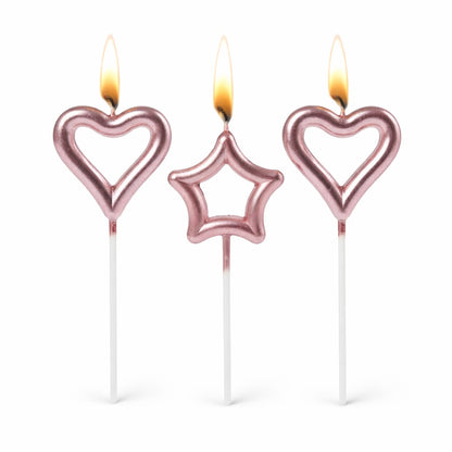 Rose Pink Heart & Star Shaped Stick Candle - 3 PC