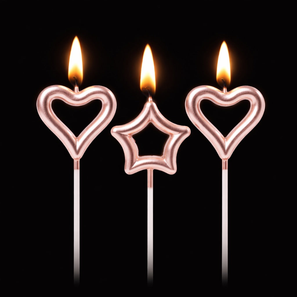 Rose Pink Heart & Star Shaped Stick Candle - 3 PC