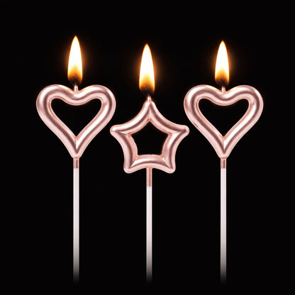 Rose Pink Heart & Star Shaped Stick Candle - 3 PC
