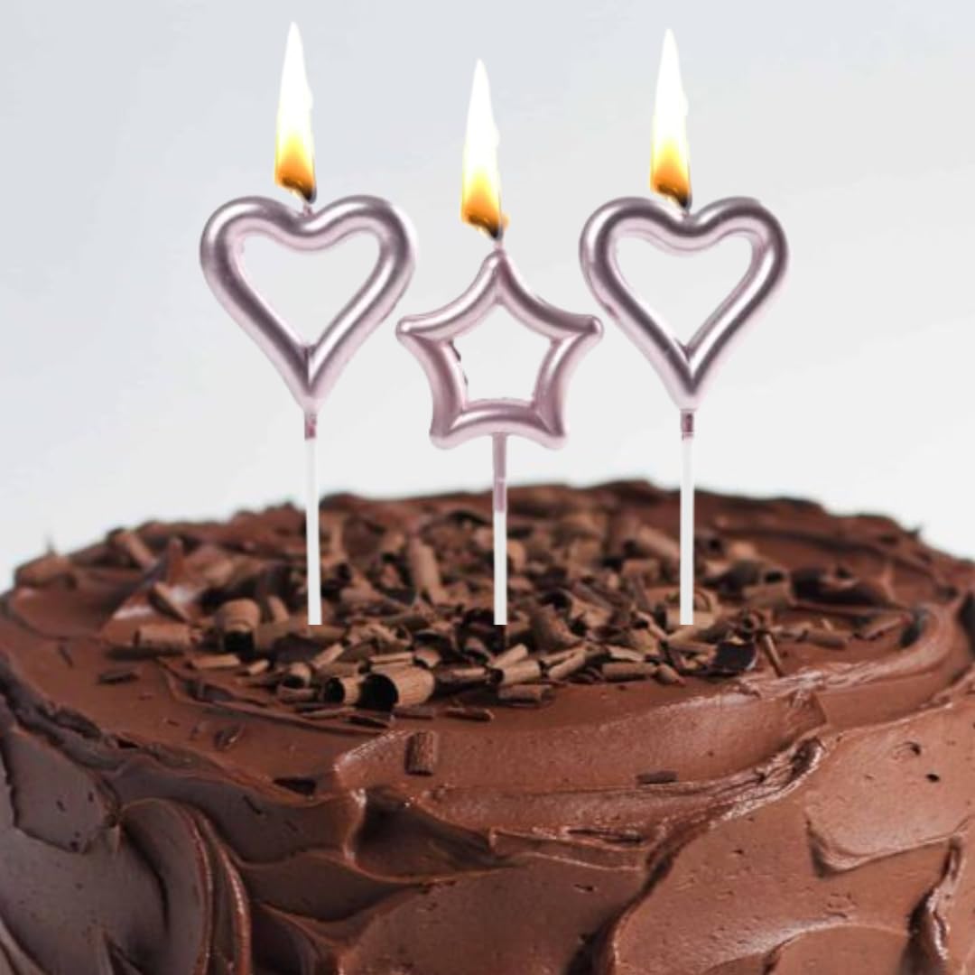 Rose Pink Heart & Star Shaped Stick Candle - 3 PC